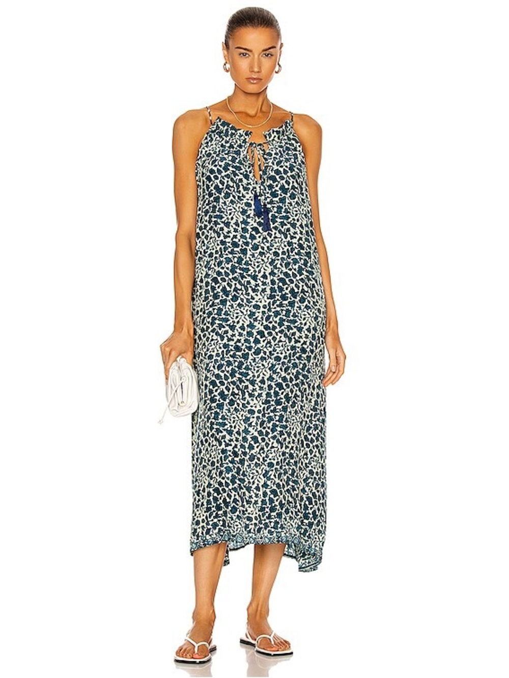 Natalie Martin Silk Marlien Midi Dress Ivy Ocean Teal Botanical Print